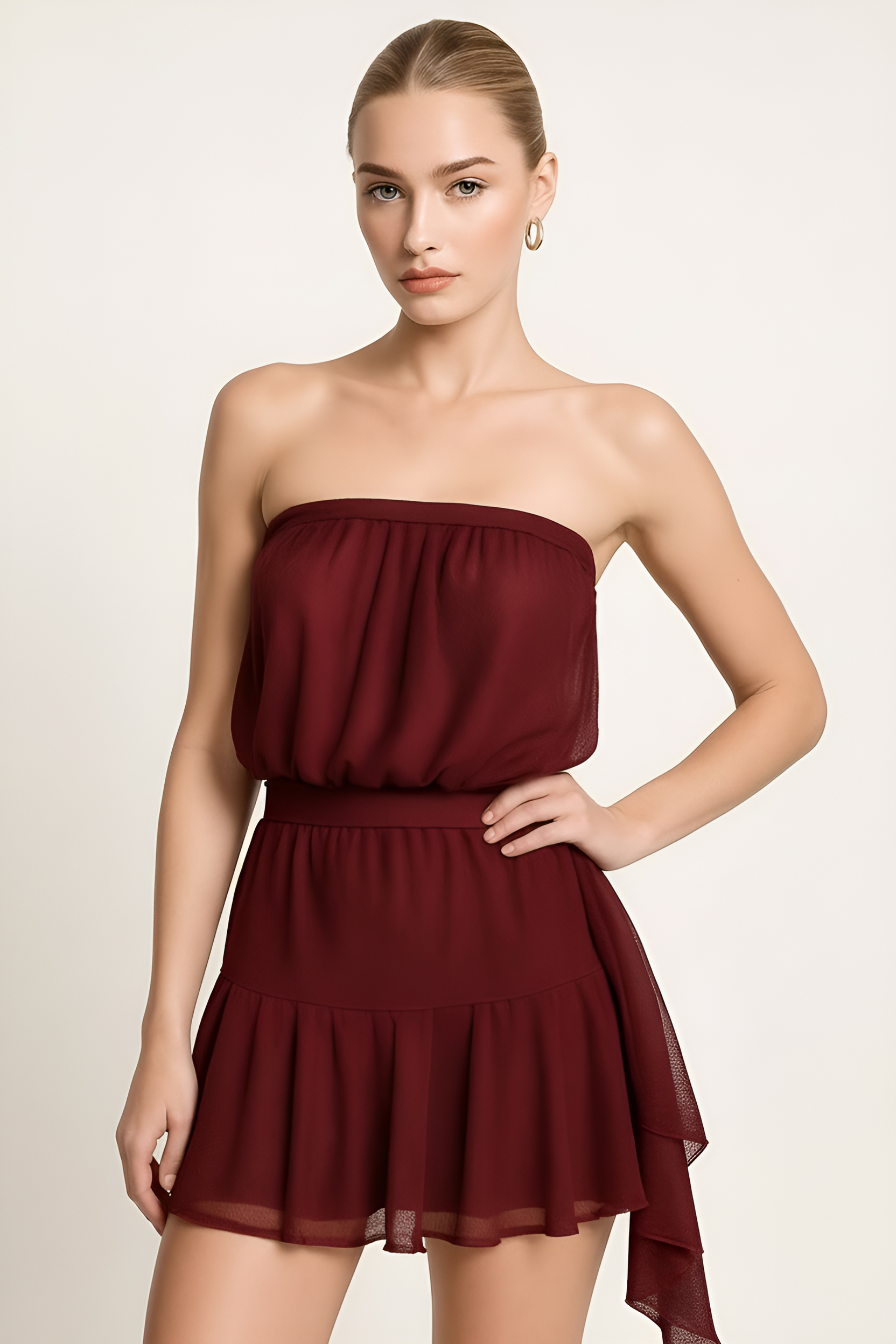 burgundy mini dress